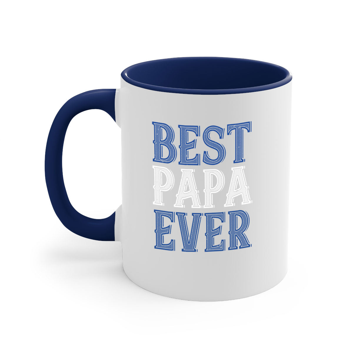 Best Papa Ever mug featuring a glossy finish, colored handle, and interior, available in multiple colors and sizes.