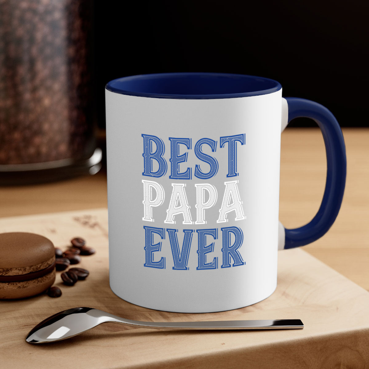 Best Papa Ever mug featuring a glossy finish, colored handle, and interior, available in multiple colors and sizes.