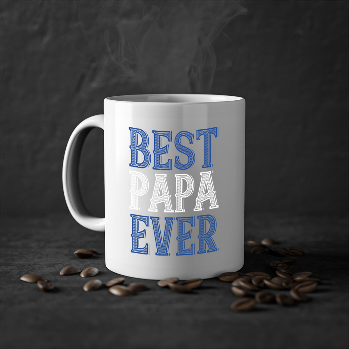 Best Papa Ever mug featuring a glossy finish, colored handle, and interior, available in multiple colors and sizes.