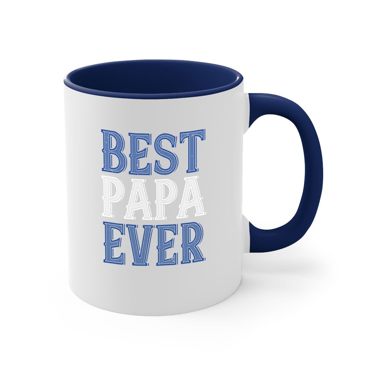 Best Papa Ever mug featuring a glossy finish, colored handle, and interior, available in multiple colors and sizes.