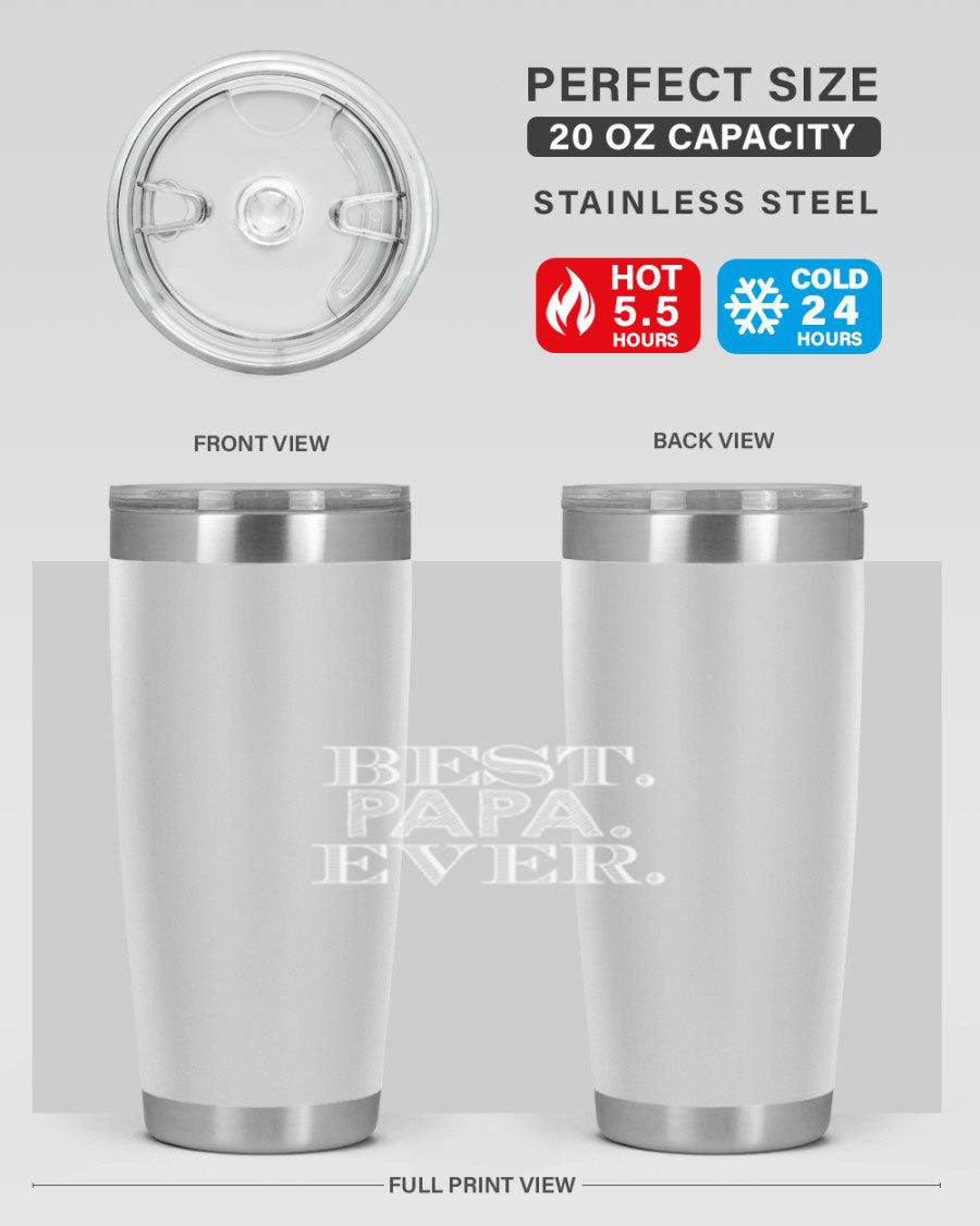 Best Papa Ever tumbler in stainless steel with a vibrant print, showcasing its double wall vacuum design.