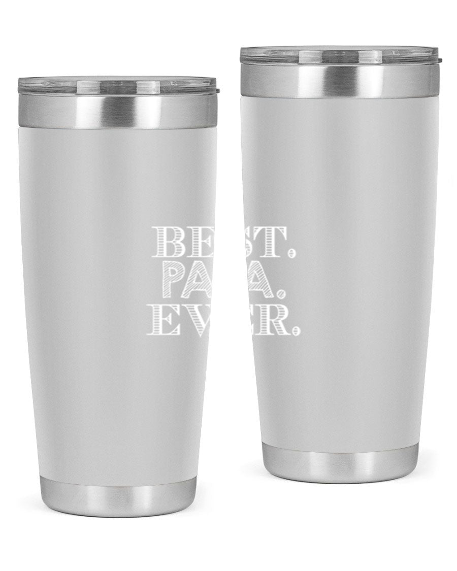 Best Papa Ever tumbler in stainless steel with a vibrant print, showcasing its double wall vacuum design.