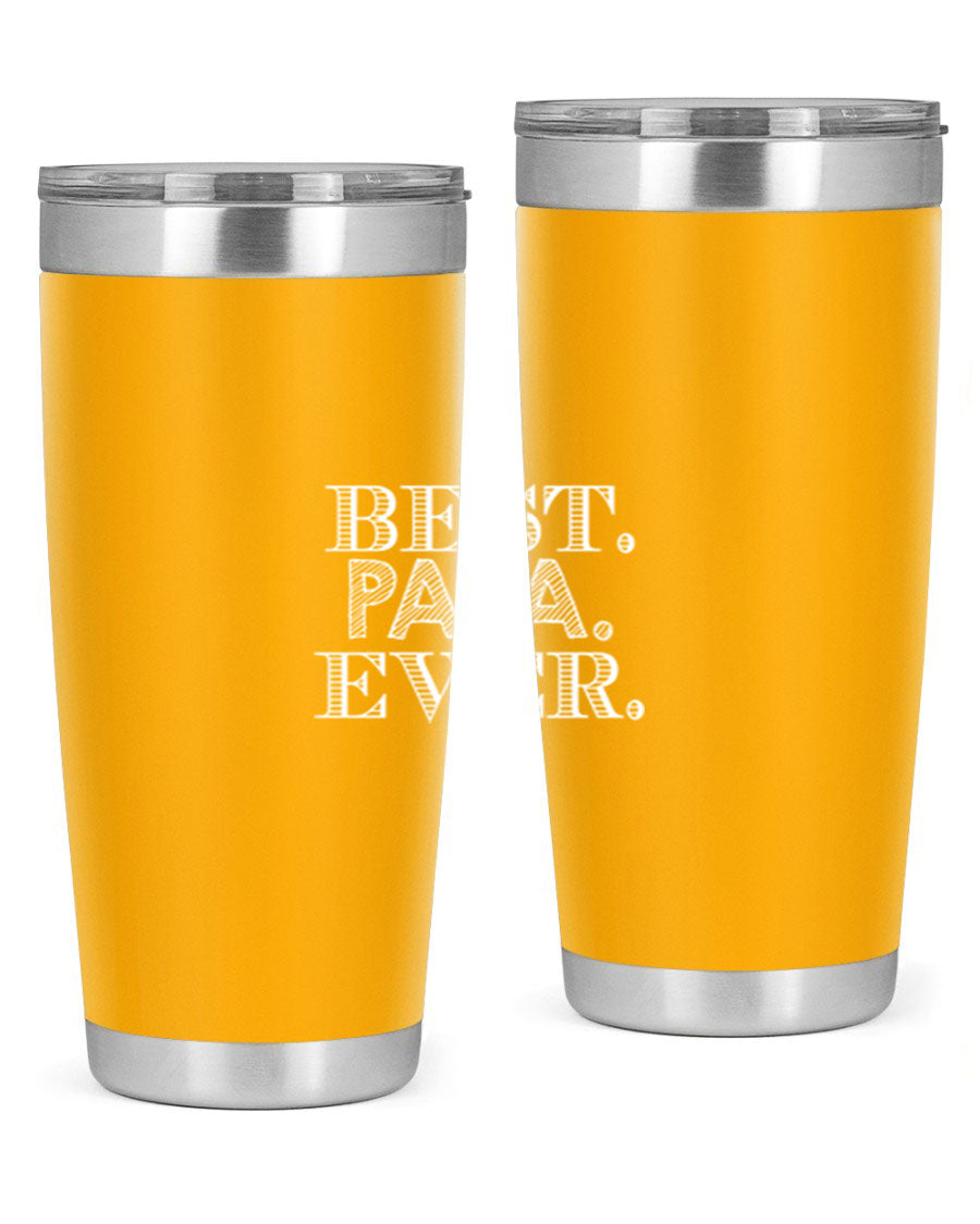 Best Papa Ever tumbler in stainless steel with a vibrant print, showcasing its double wall vacuum design.