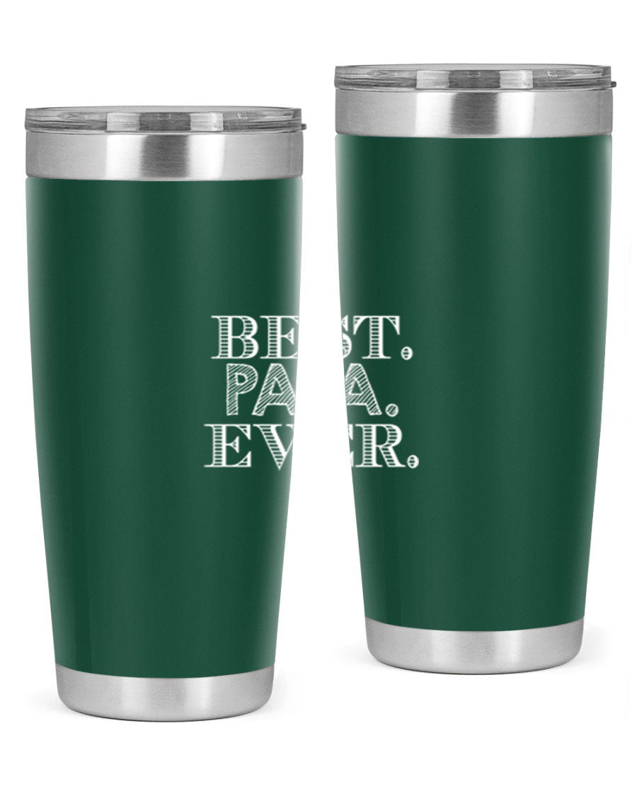 Best Papa Ever tumbler in stainless steel with a vibrant print, showcasing its double wall vacuum design.