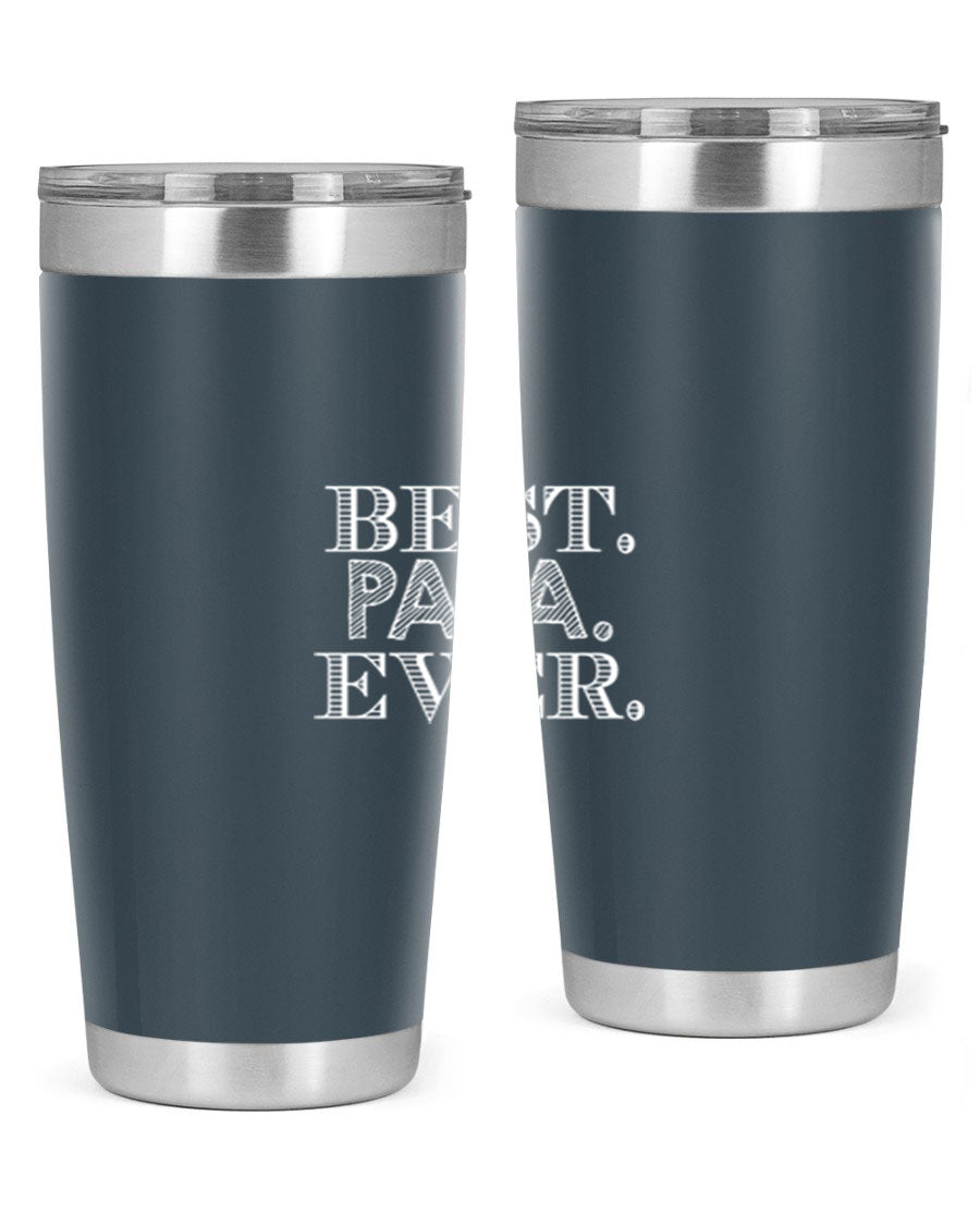 Best Papa Ever tumbler in stainless steel with a vibrant print, showcasing its double wall vacuum design.