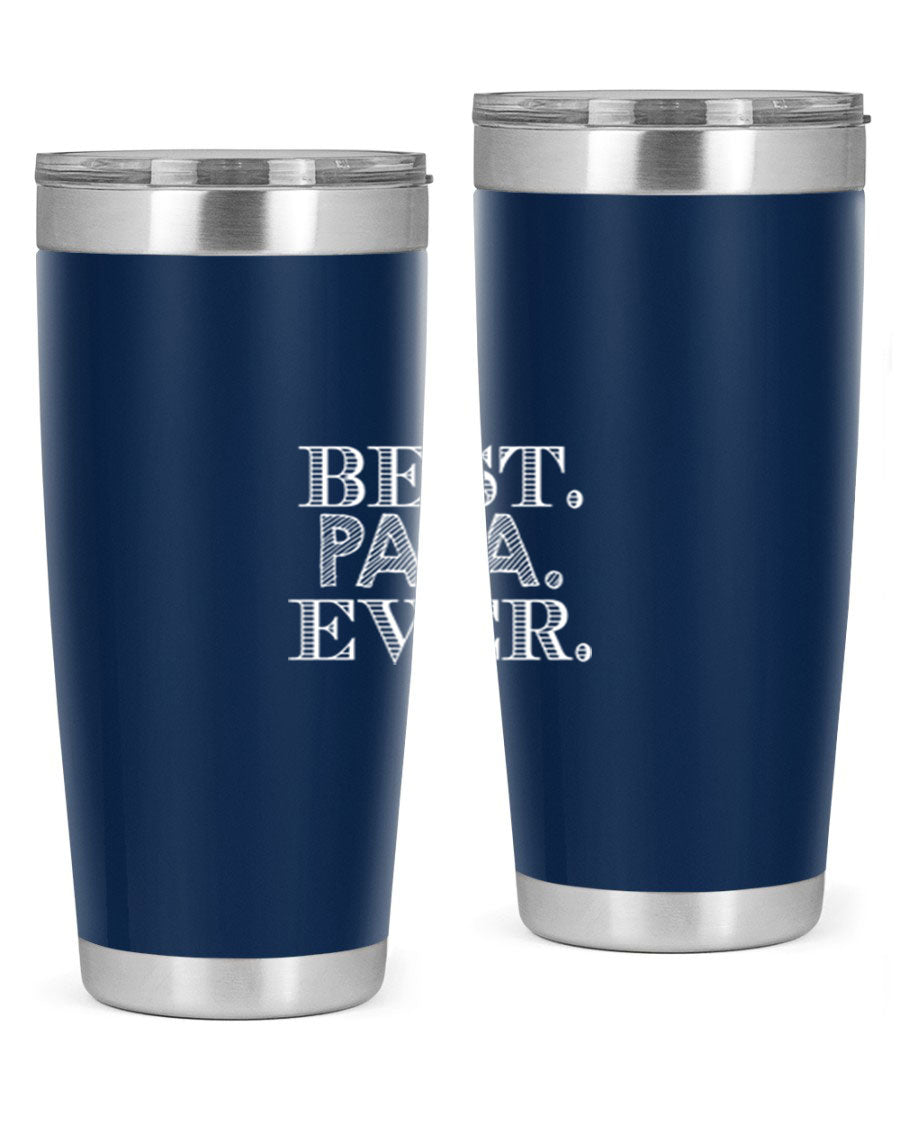 Best Papa Ever tumbler in stainless steel with a vibrant print, showcasing its double wall vacuum design.