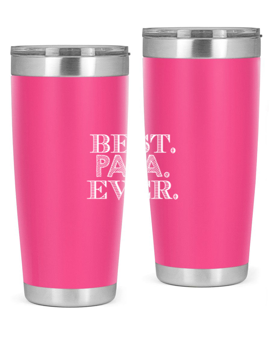 Best Papa Ever tumbler in stainless steel with a vibrant print, showcasing its double wall vacuum design.