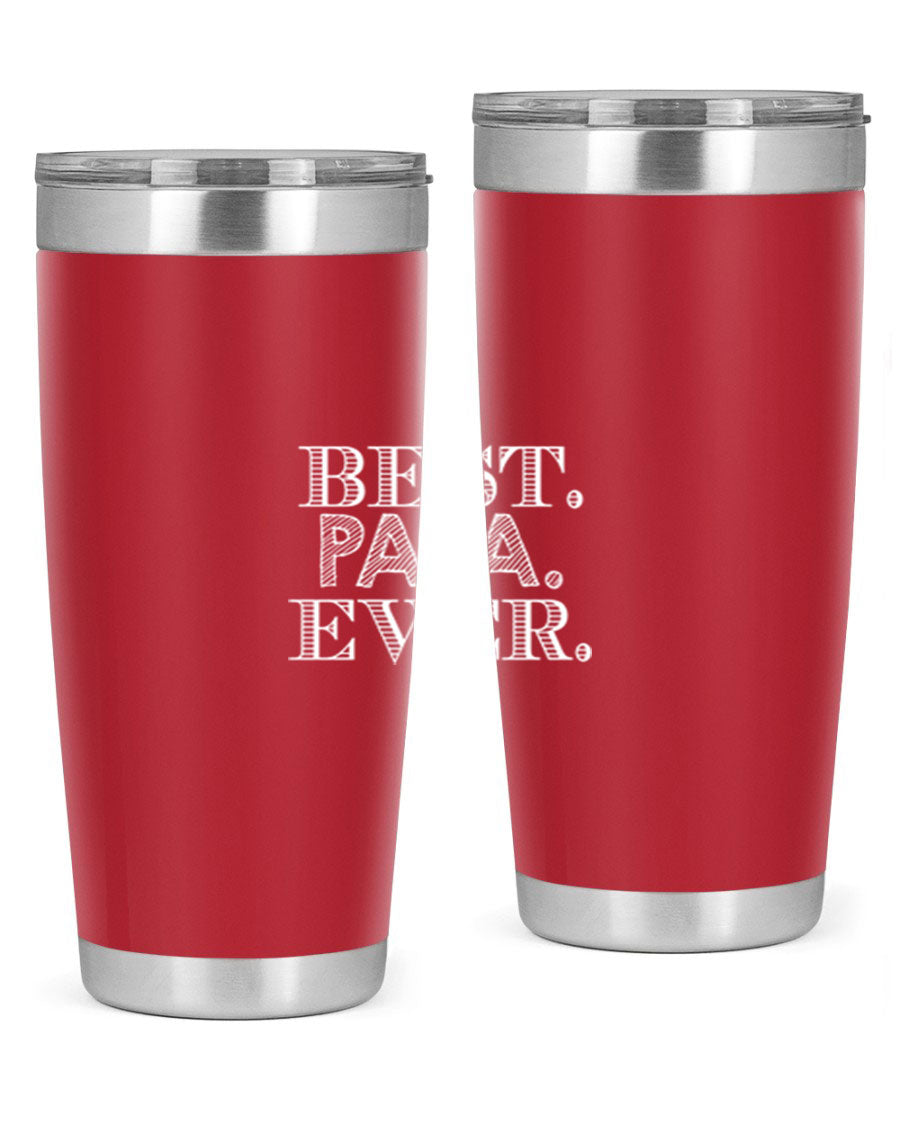 Best Papa Ever tumbler in stainless steel with a vibrant print, showcasing its double wall vacuum design.