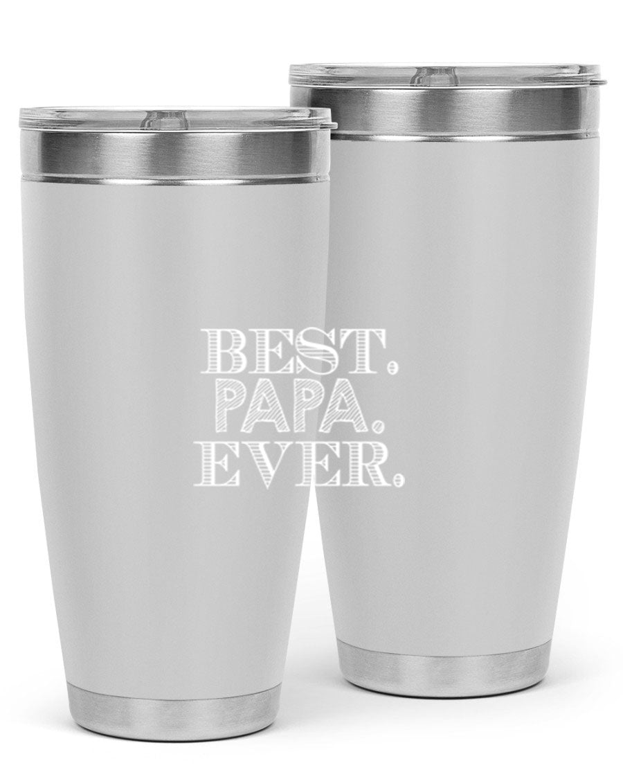 Best Papa Ever tumbler in stainless steel with a vibrant print, showcasing its double wall vacuum design.