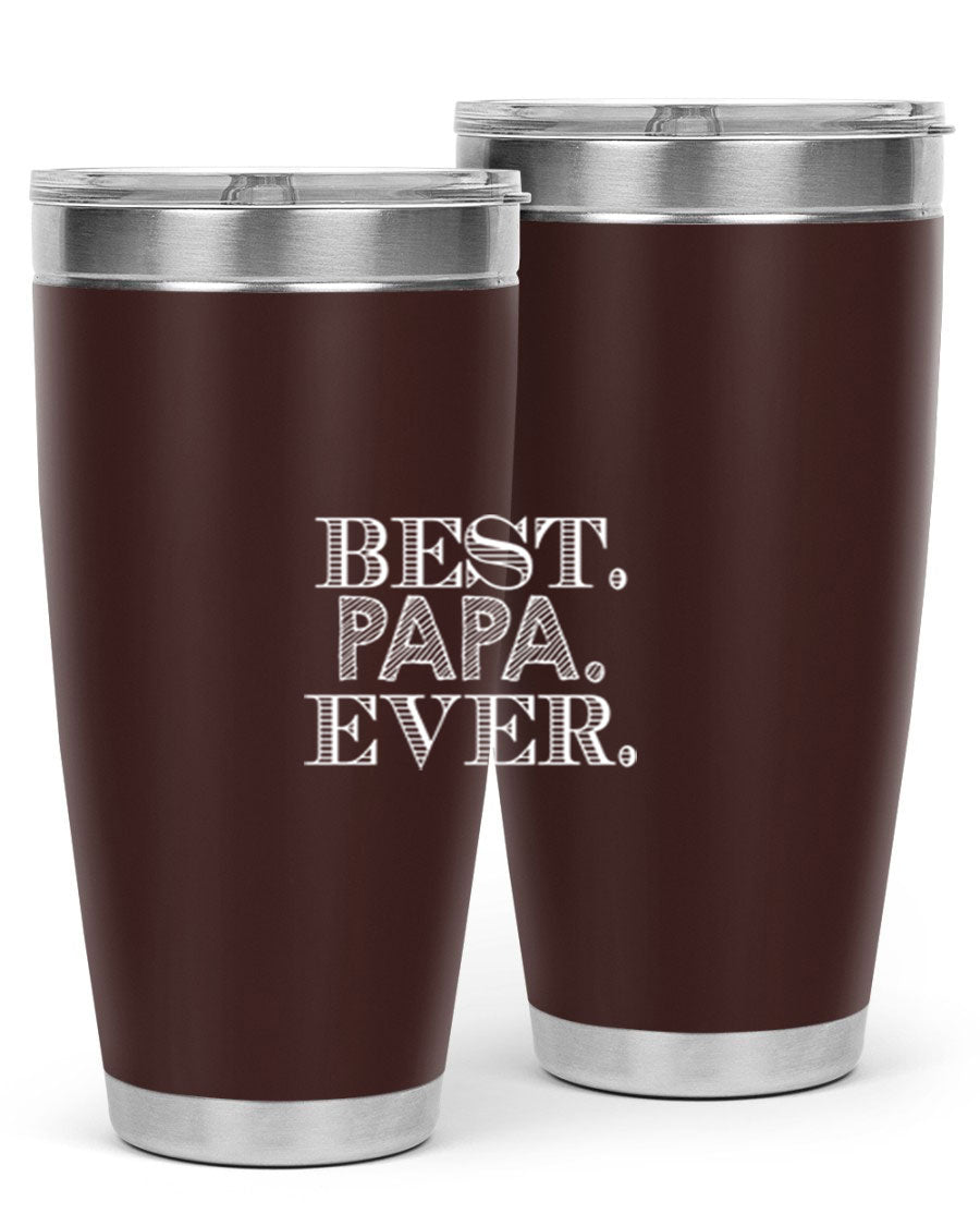 Best Papa Ever tumbler in stainless steel with a vibrant print, showcasing its double wall vacuum design.