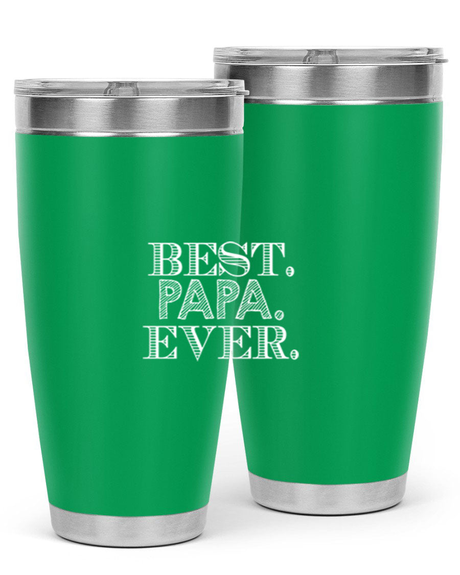 Best Papa Ever tumbler in stainless steel with a vibrant print, showcasing its double wall vacuum design.