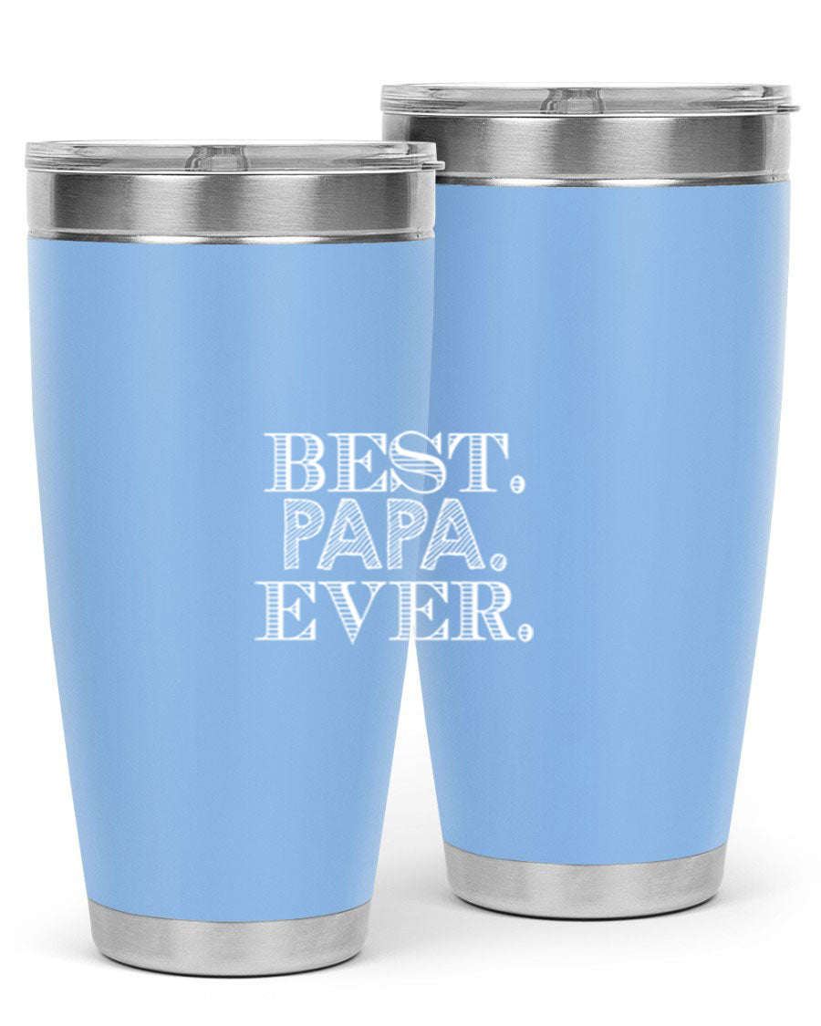 Best Papa Ever tumbler in stainless steel with a vibrant print, showcasing its double wall vacuum design.