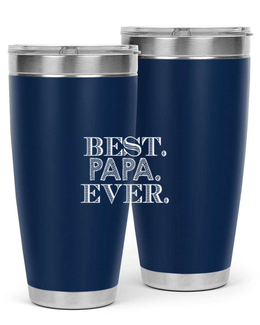 Best Papa Ever tumbler in stainless steel with a vibrant print, showcasing its double wall vacuum design.