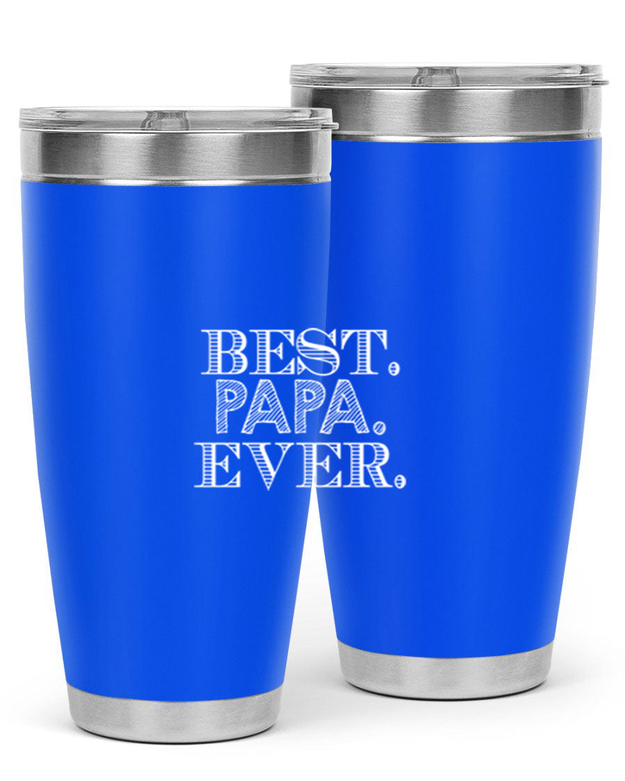 Best Papa Ever tumbler in stainless steel with a vibrant print, showcasing its double wall vacuum design.