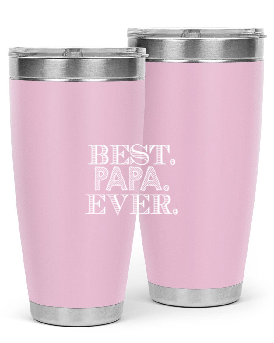 Best Papa Ever tumbler in stainless steel with a vibrant print, showcasing its double wall vacuum design.