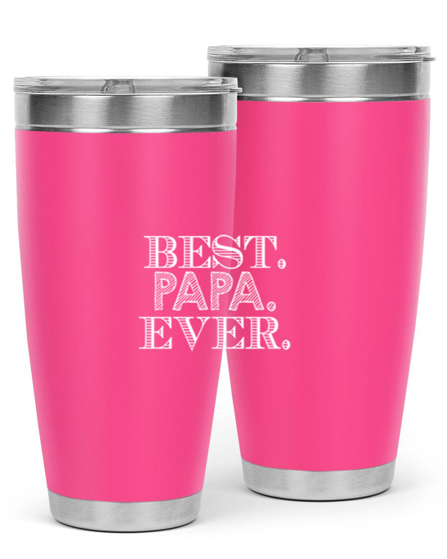 Best Papa Ever tumbler in stainless steel with a vibrant print, showcasing its double wall vacuum design.