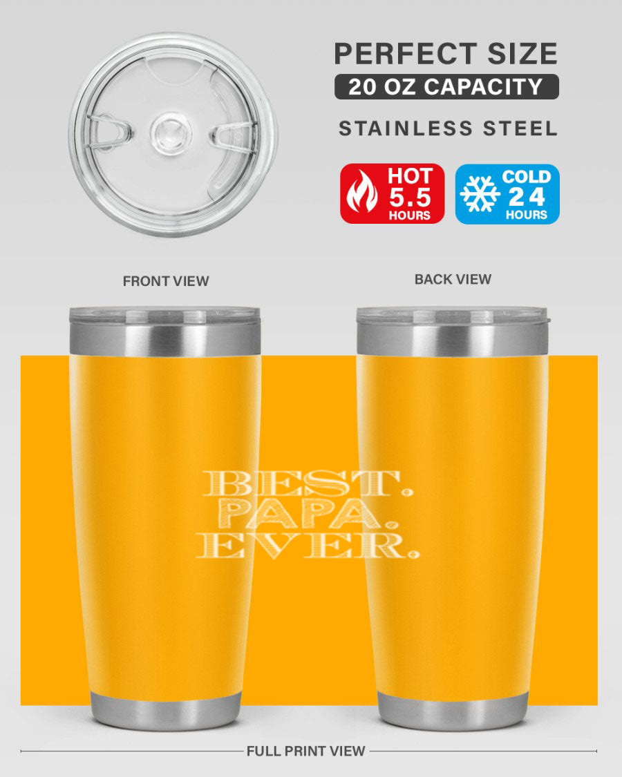 Best Papa Ever tumbler in stainless steel with a vibrant print, showcasing its double wall vacuum design.