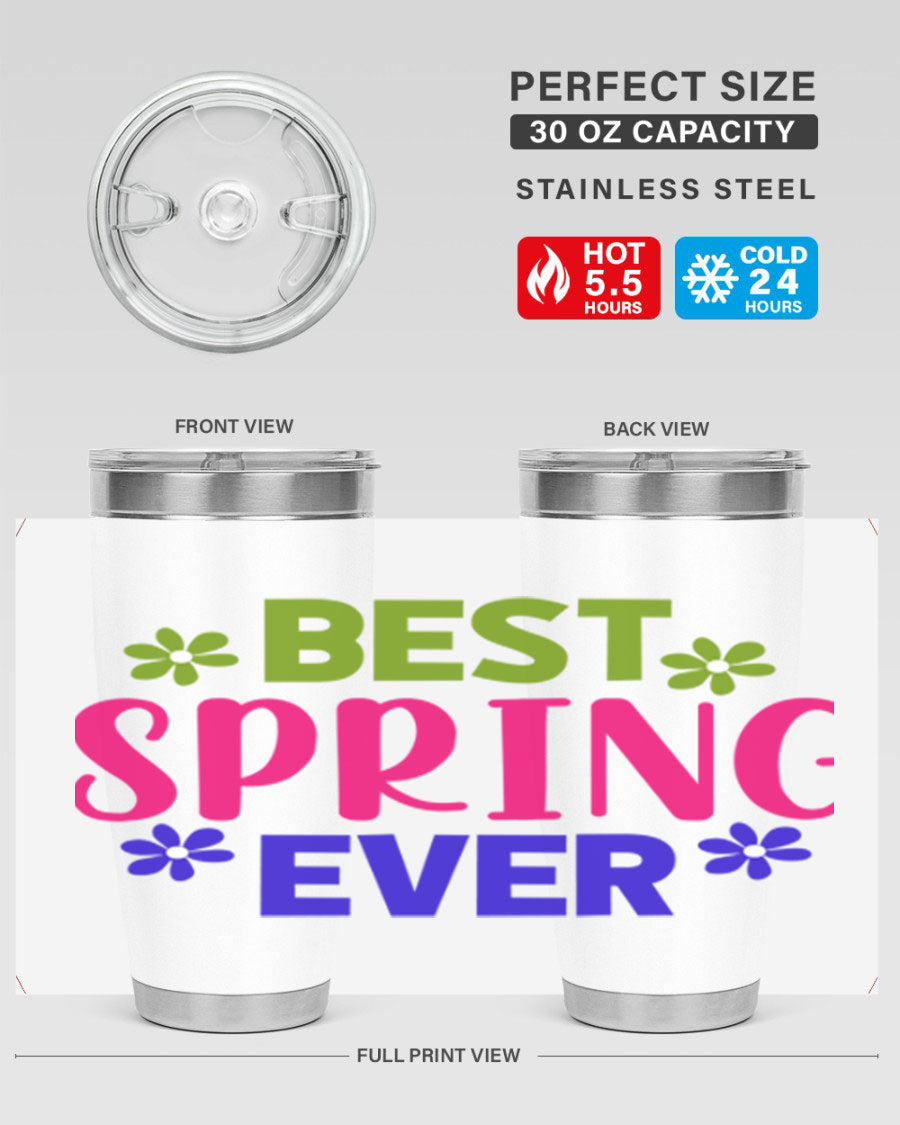 Best Spring Ever 34# Tumbler, a stylish 20oz double wall vacuum stainless steel tumbler with a drink-thru lid, perfect for hot and cold beverages.