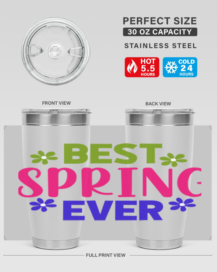 Best Spring Ever 34# Tumbler, a stylish 20oz double wall vacuum stainless steel tumbler with a drink-thru lid, perfect for hot and cold beverages.