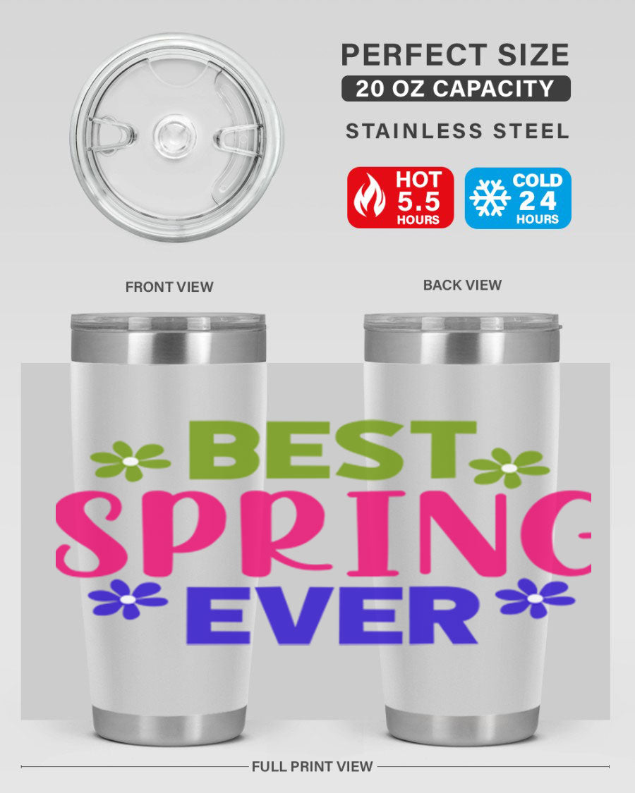 Best Spring Ever 34# Tumbler, a stylish 20oz double wall vacuum stainless steel tumbler with a drink-thru lid, perfect for hot and cold beverages.