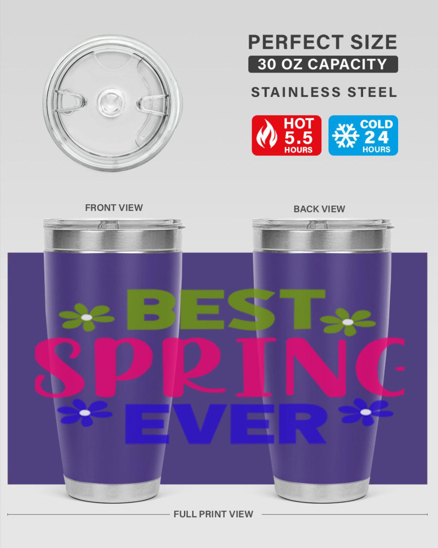 Best Spring Ever 34# Tumbler, a stylish 20oz double wall vacuum stainless steel tumbler with a drink-thru lid, perfect for hot and cold beverages.