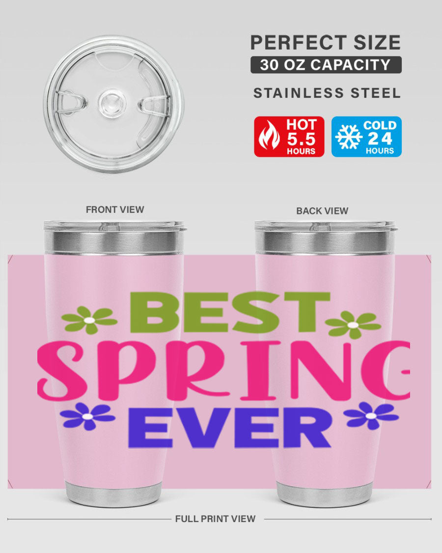 Best Spring Ever 34# Tumbler, a stylish 20oz double wall vacuum stainless steel tumbler with a drink-thru lid, perfect for hot and cold beverages.