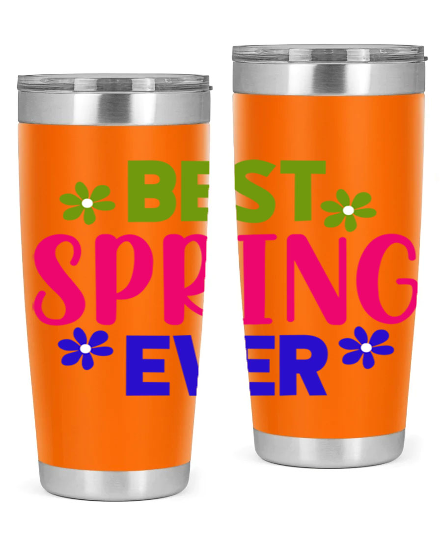 Best Spring Ever 34# Tumbler, a stylish 20oz double wall vacuum stainless steel tumbler with a drink-thru lid, perfect for hot and cold beverages.