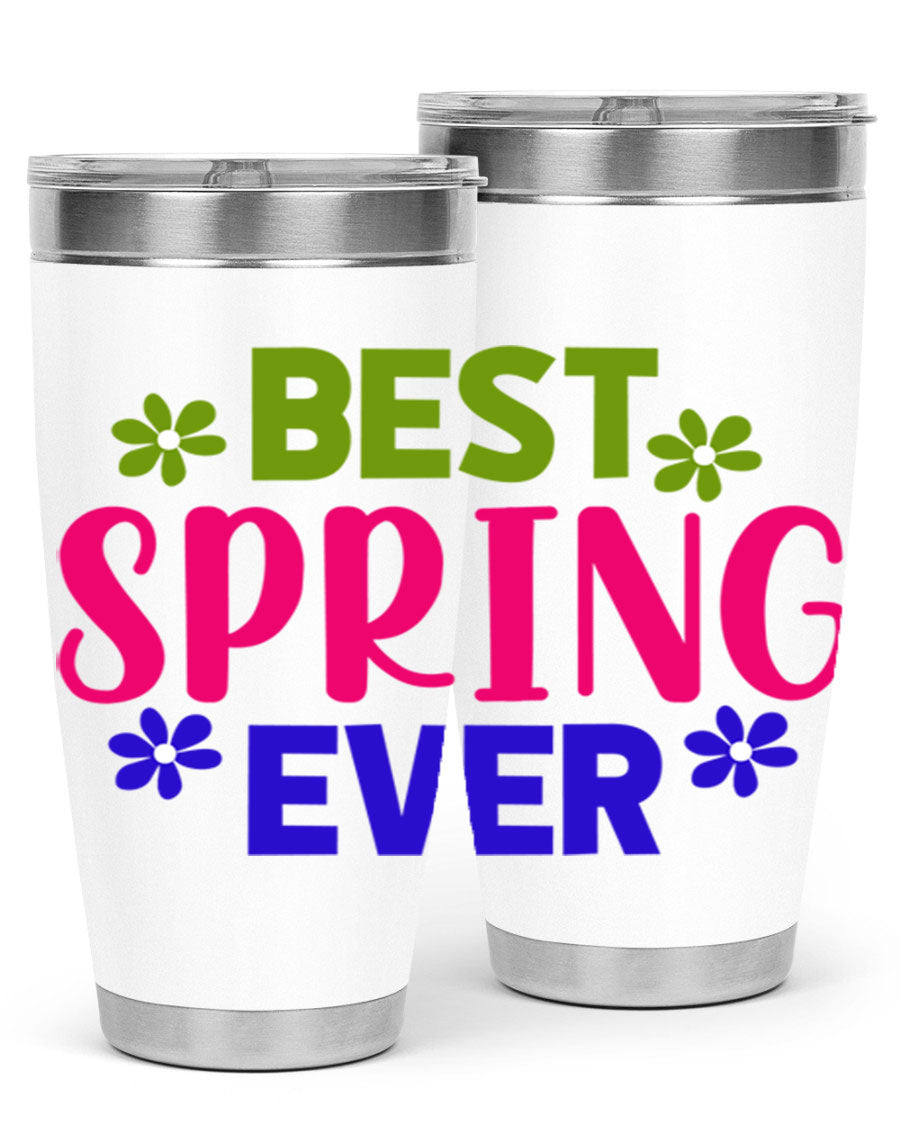 Best Spring Ever 34# Tumbler, a stylish 20oz double wall vacuum stainless steel tumbler with a drink-thru lid, perfect for hot and cold beverages.