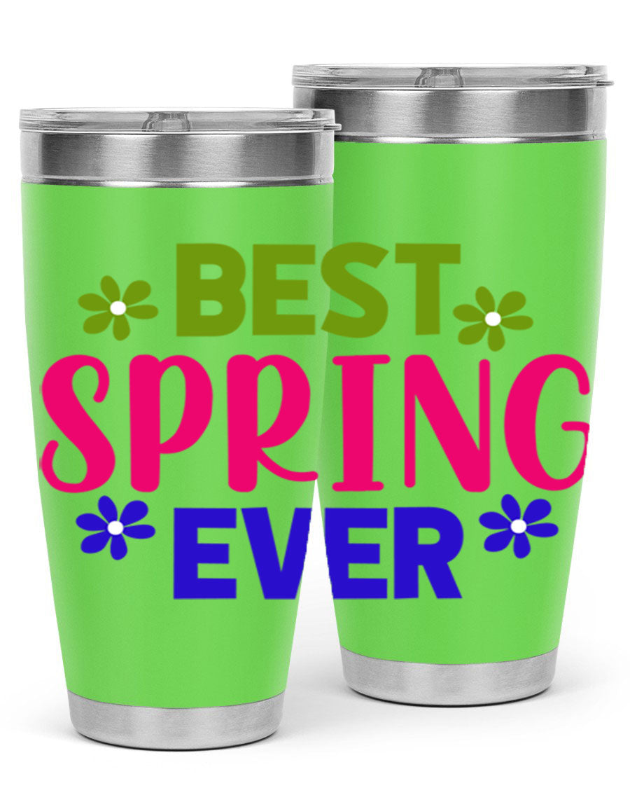 Best Spring Ever 34# Tumbler, a stylish 20oz double wall vacuum stainless steel tumbler with a drink-thru lid, perfect for hot and cold beverages.