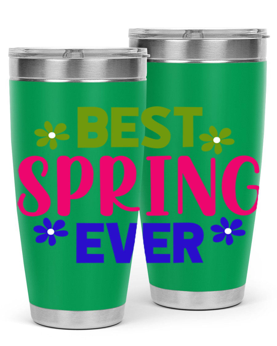 Best Spring Ever 34# Tumbler, a stylish 20oz double wall vacuum stainless steel tumbler with a drink-thru lid, perfect for hot and cold beverages.