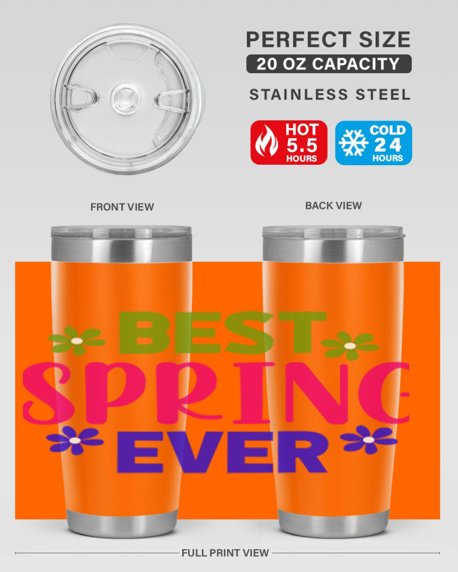 Best Spring Ever 34# Tumbler, a stylish 20oz double wall vacuum stainless steel tumbler with a drink-thru lid, perfect for hot and cold beverages.