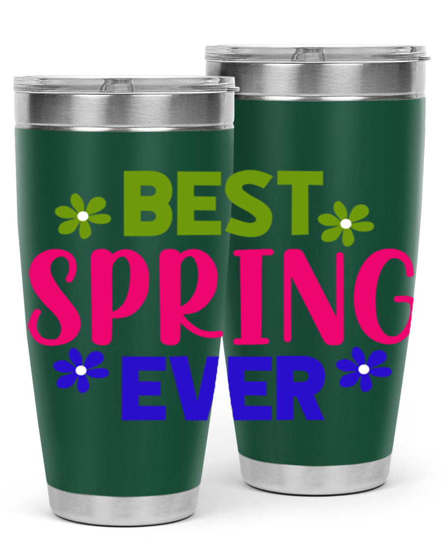 Best Spring Ever 34# Tumbler, a stylish 20oz double wall vacuum stainless steel tumbler with a drink-thru lid, perfect for hot and cold beverages.