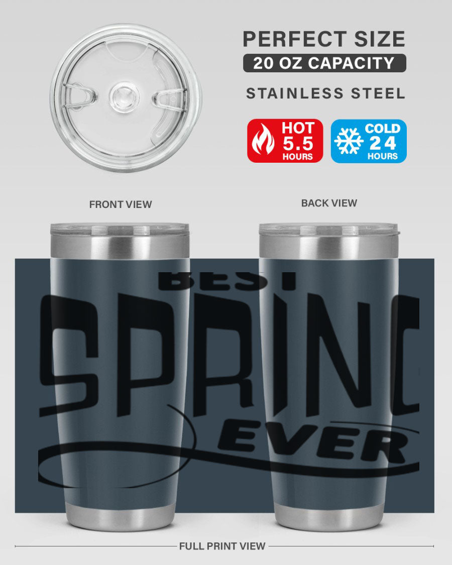 Best Spring Ever35# 20oz Tumbler in stainless steel with a drink-thru lid, showcasing its sleek design and high-quality finish.