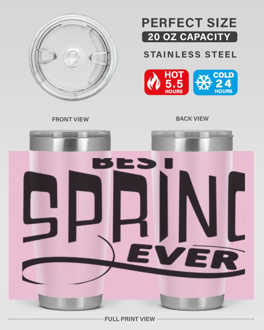 Best Spring Ever35# 20oz Tumbler in stainless steel with a drink-thru lid, showcasing its sleek design and high-quality finish.