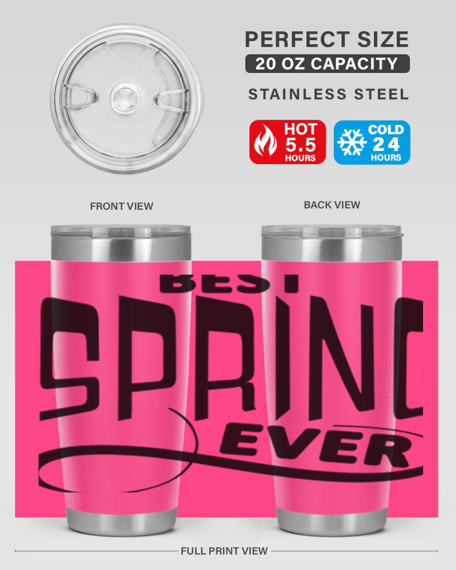 Best Spring Ever35# 20oz Tumbler in stainless steel with a drink-thru lid, showcasing its sleek design and high-quality finish.