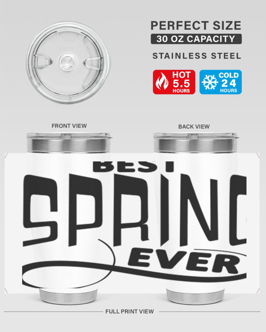 Best Spring Ever35# 20oz Tumbler in stainless steel with a drink-thru lid, showcasing its sleek design and high-quality finish.