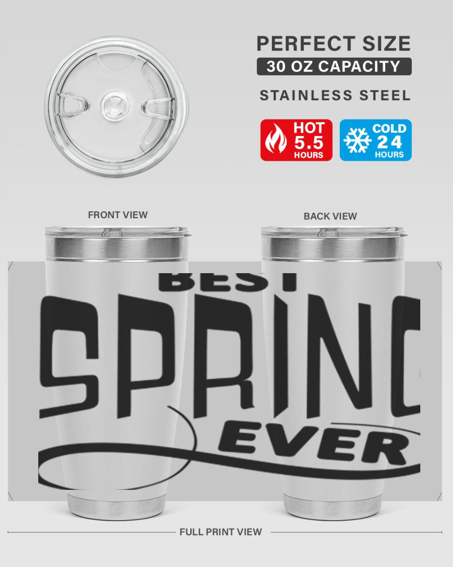 Best Spring Ever35# 20oz Tumbler in stainless steel with a drink-thru lid, showcasing its sleek design and high-quality finish.