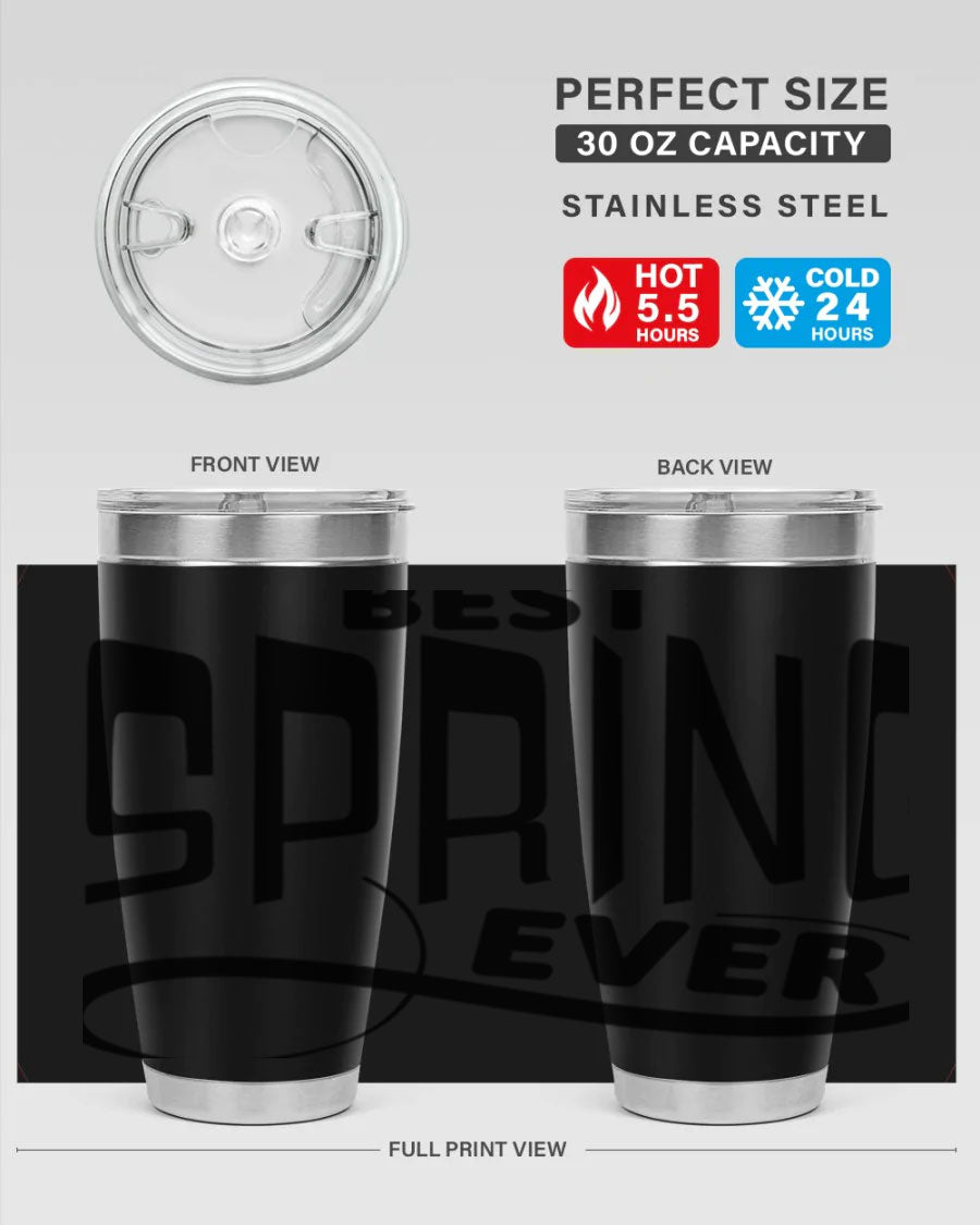 Best Spring Ever35# 20oz Tumbler in stainless steel with a drink-thru lid, showcasing its sleek design and high-quality finish.