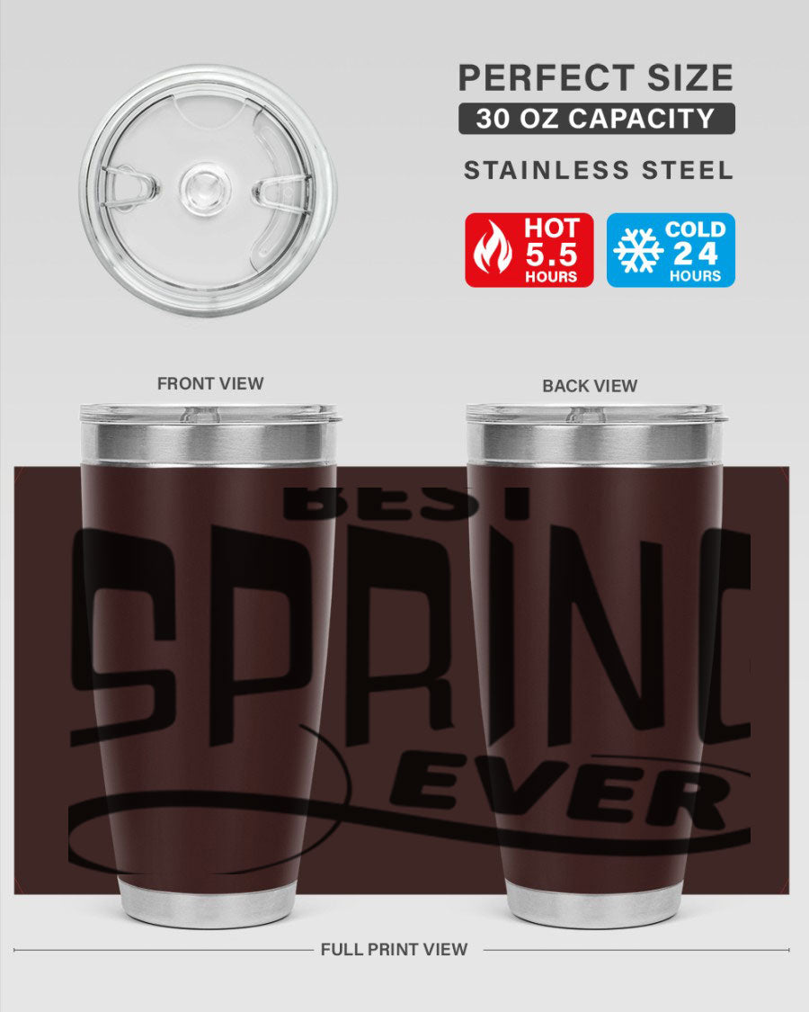 Best Spring Ever35# 20oz Tumbler in stainless steel with a drink-thru lid, showcasing its sleek design and high-quality finish.