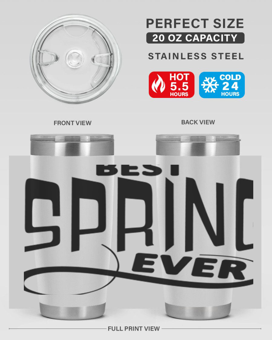 Best Spring Ever35# 20oz Tumbler in stainless steel with a drink-thru lid, showcasing its sleek design and high-quality finish.