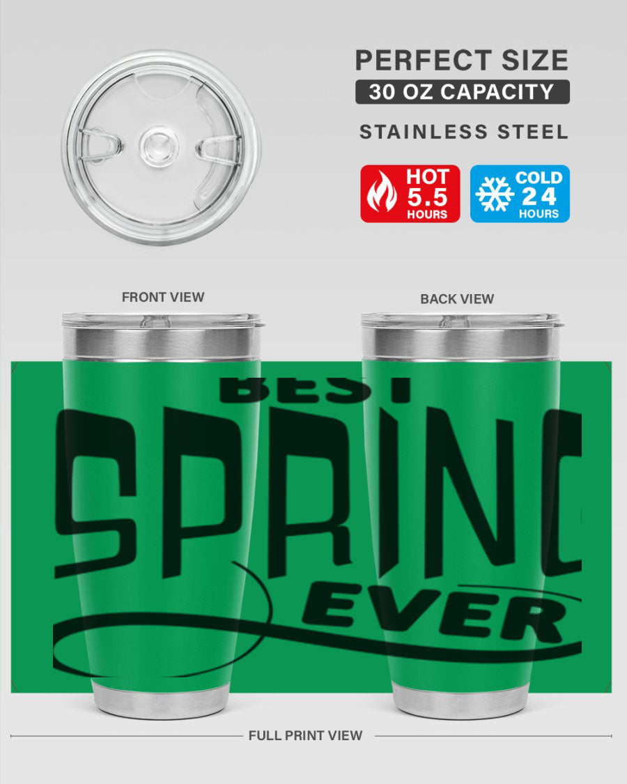 Best Spring Ever35# 20oz Tumbler in stainless steel with a drink-thru lid, showcasing its sleek design and high-quality finish.