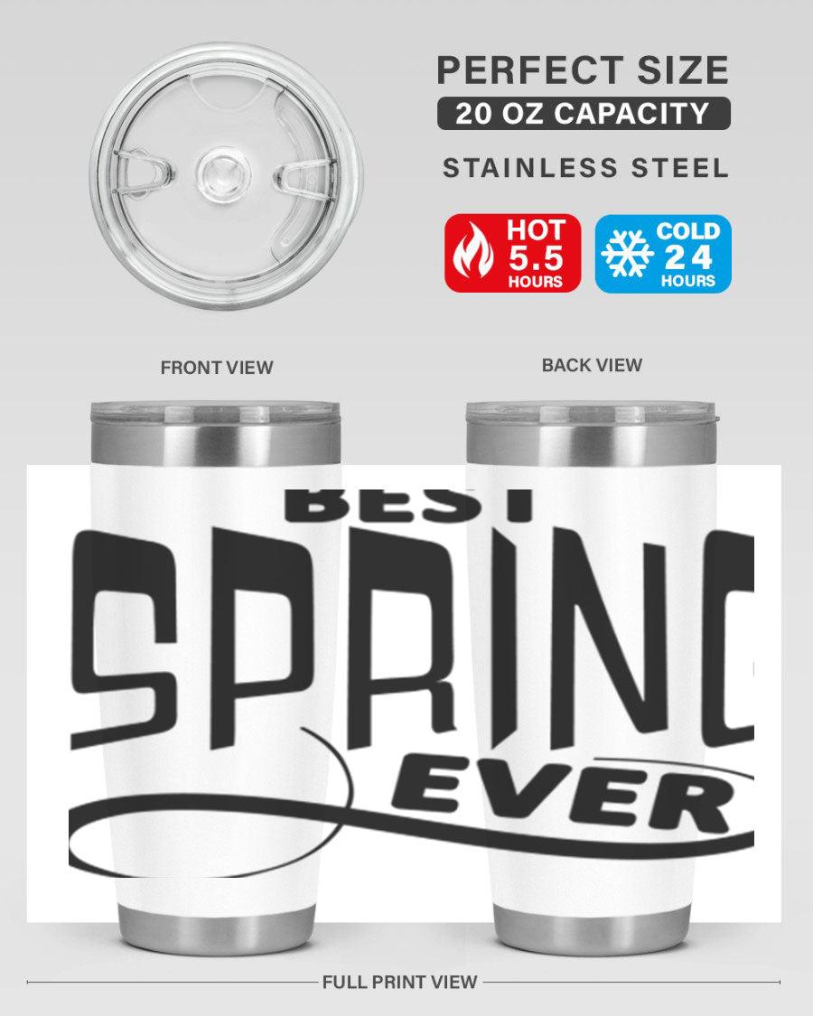 Best Spring Ever35# 20oz Tumbler in stainless steel with a drink-thru lid, showcasing its sleek design and high-quality finish.