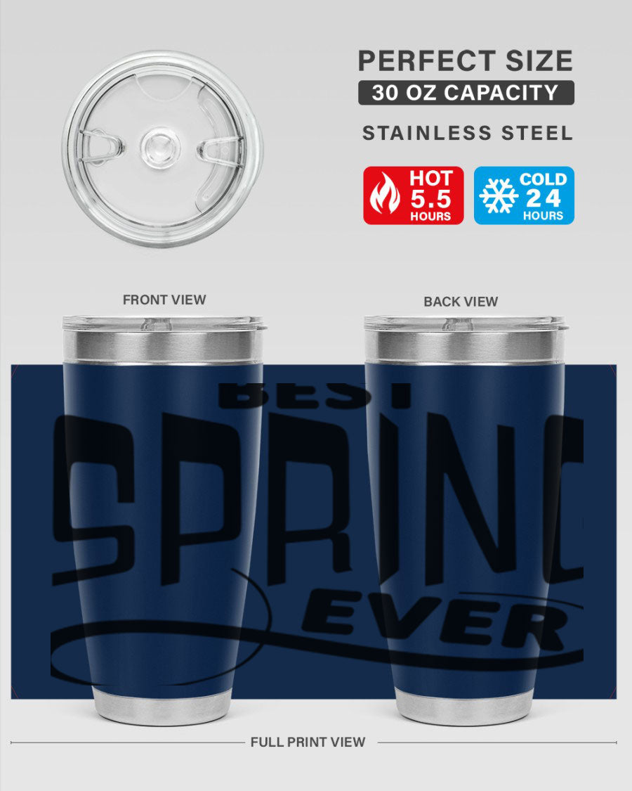 Best Spring Ever35# 20oz Tumbler in stainless steel with a drink-thru lid, showcasing its sleek design and high-quality finish.