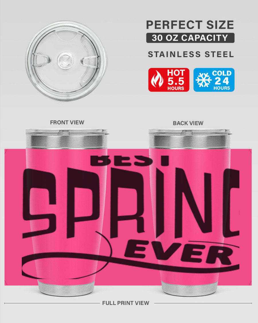 Best Spring Ever35# 20oz Tumbler in stainless steel with a drink-thru lid, showcasing its sleek design and high-quality finish.