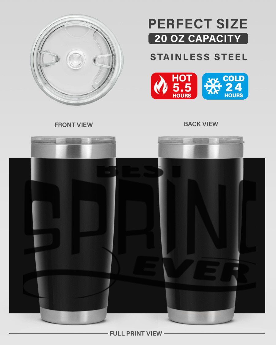 Best Spring Ever35# 20oz Tumbler in stainless steel with a drink-thru lid, showcasing its sleek design and high-quality finish.