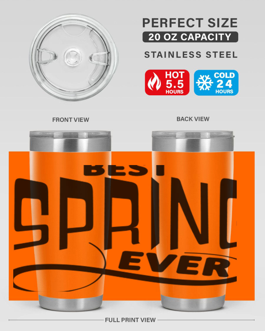 Best Spring Ever35# 20oz Tumbler in stainless steel with a drink-thru lid, showcasing its sleek design and high-quality finish.