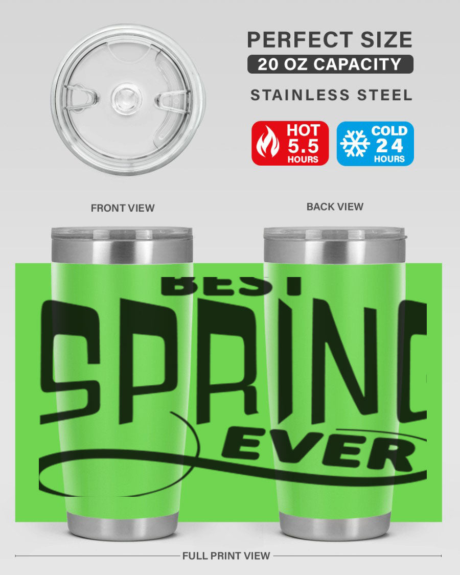 Best Spring Ever35# 20oz Tumbler in stainless steel with a drink-thru lid, showcasing its sleek design and high-quality finish.