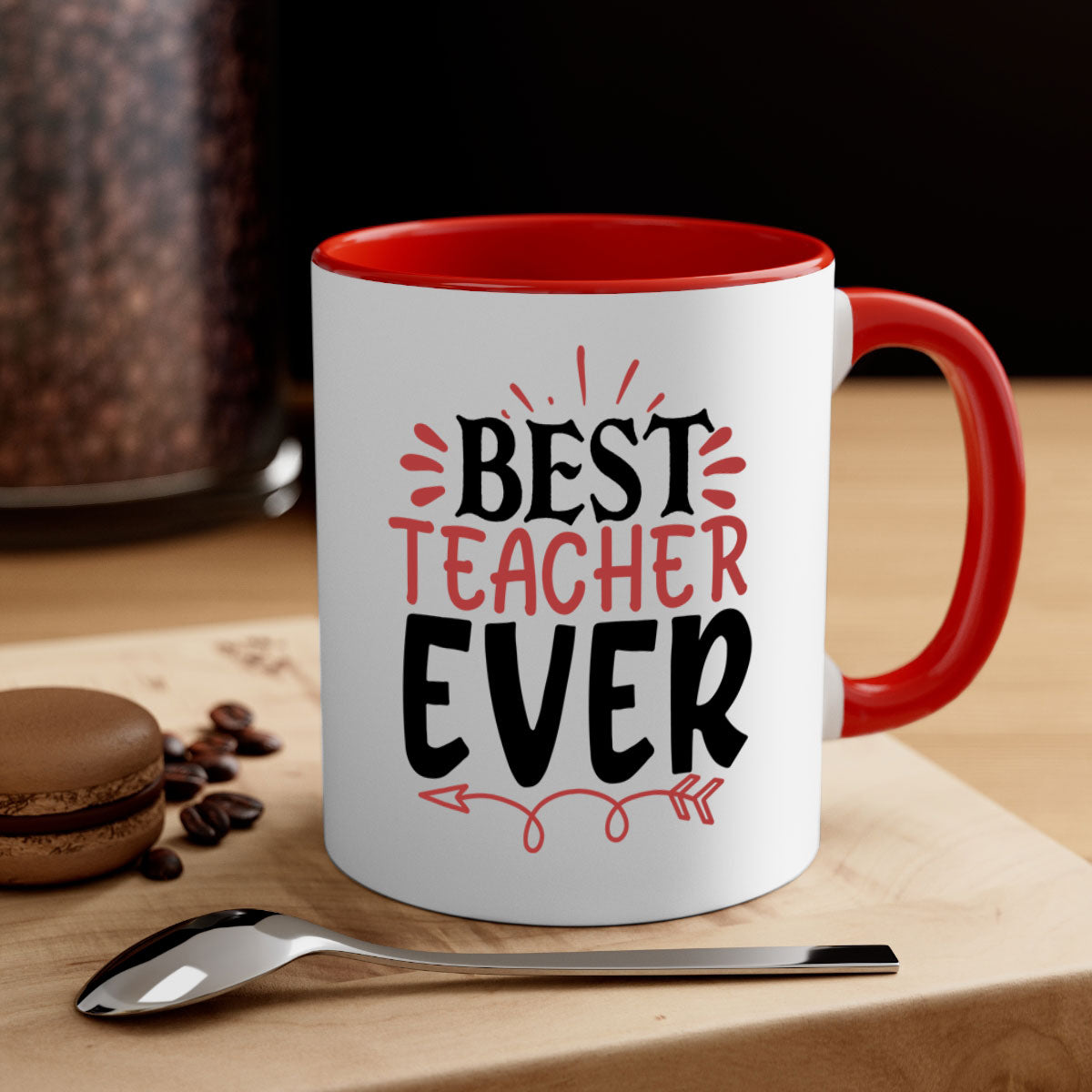 Best Teacher Ever Style 189# Mug with a glossy finish, featuring a colored handle and interior, available in multiple colors.