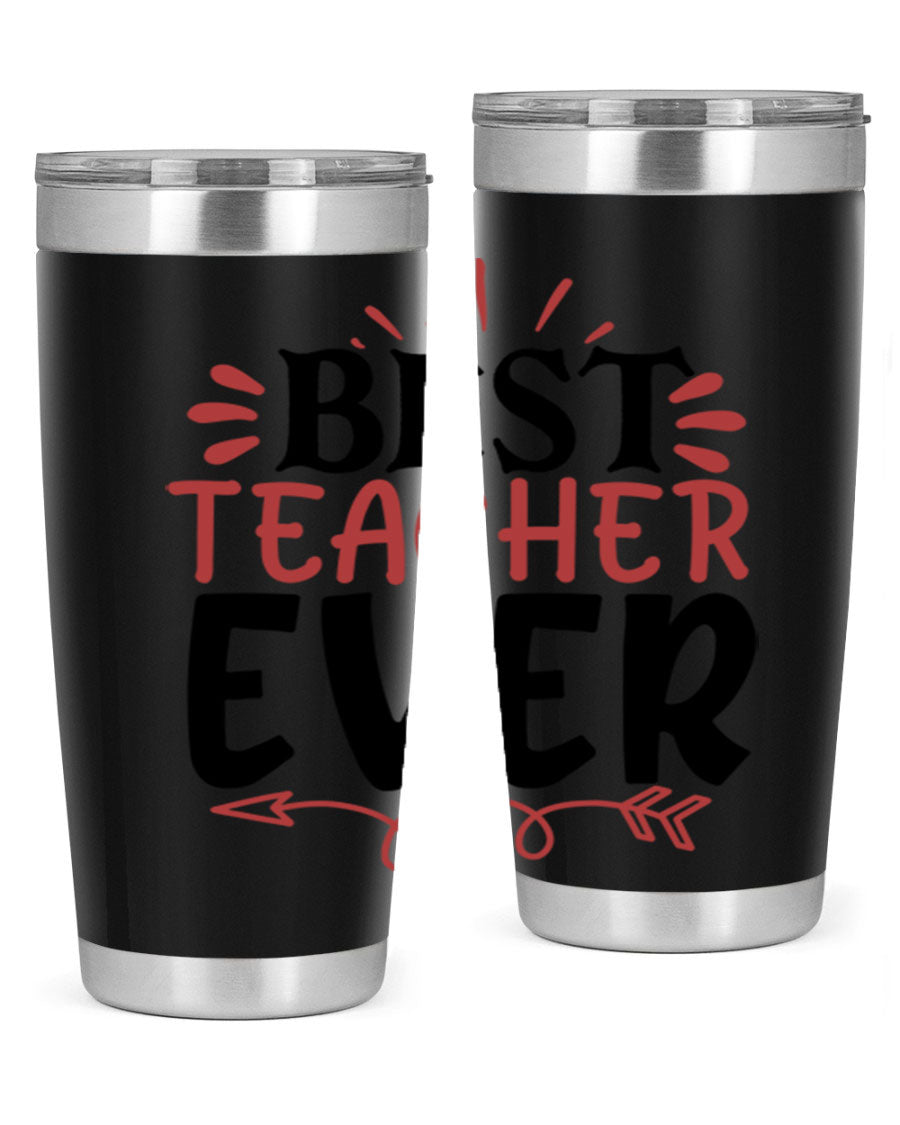 Best Teacher Ever tumbler in stainless steel with a vibrant design, perfect for hot and cold beverages.