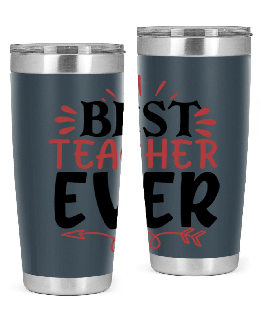 Best Teacher Ever tumbler in stainless steel with a vibrant design, perfect for hot and cold beverages.